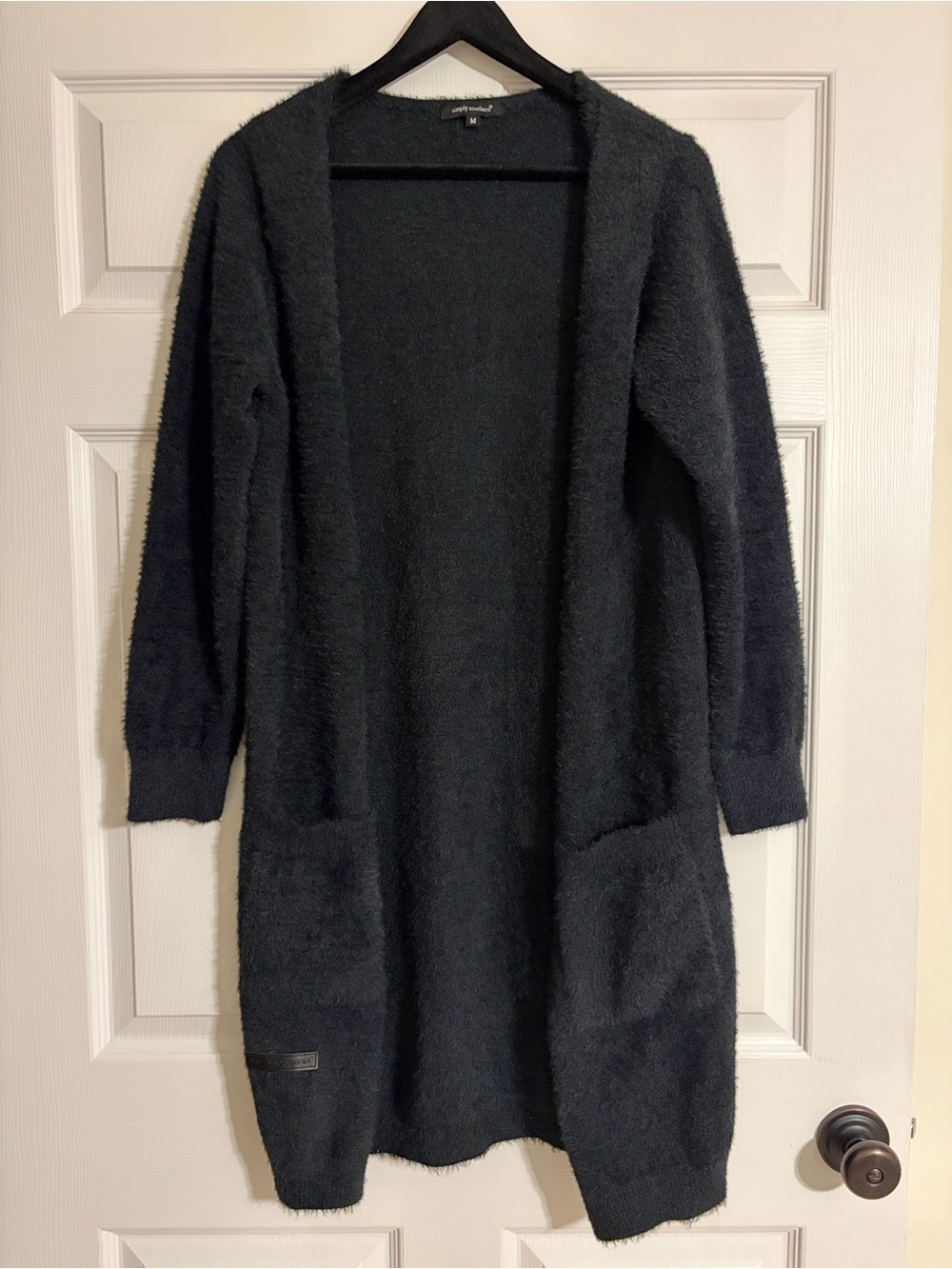Simply Southern Black Fuzzy Eyelash Knit Open Front Duster Cardigan Medium